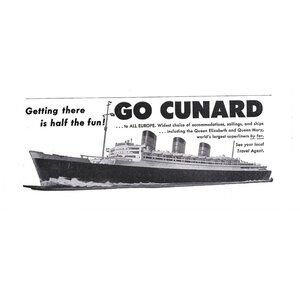Go Cunard Queen Elizabeth Sailing Cruise Advertisement 1950s Vintage Print Ad